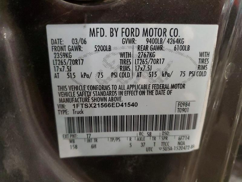 2006 Ford F250 მანქანა იყიდება აუქციონზე, vin: 1FTSX21566ED41540, აუქციონის ნომერი: 54773616