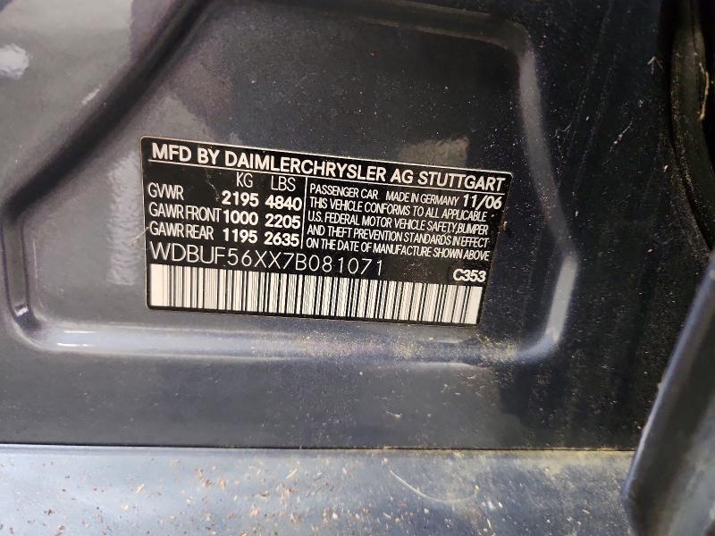 2007 Mercedes-benz E მანქანა იყიდება აუქციონზე, vin: WDBUF56XX7B081071, აუქციონის ნომერი: 52891646