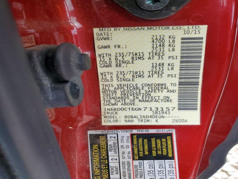 54446556 :رقم المزاد ، 1N6BD0CT6GN713157 vin ، 2016 Nissan Frontier مزاد بيع