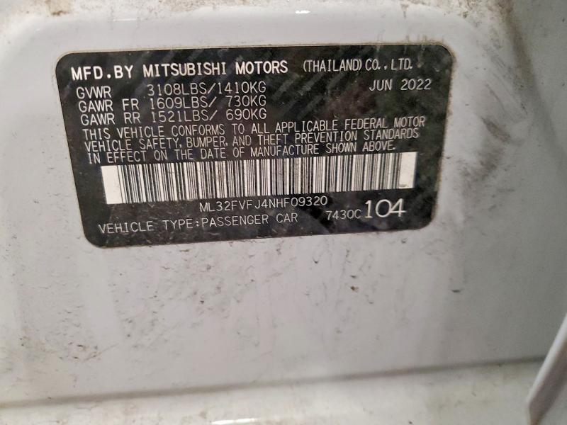 Продажа на аукционе авто 2022 Mitsubishi Mirage, vin: ML32FVFJ4NHF09320, номер лота: 52432346