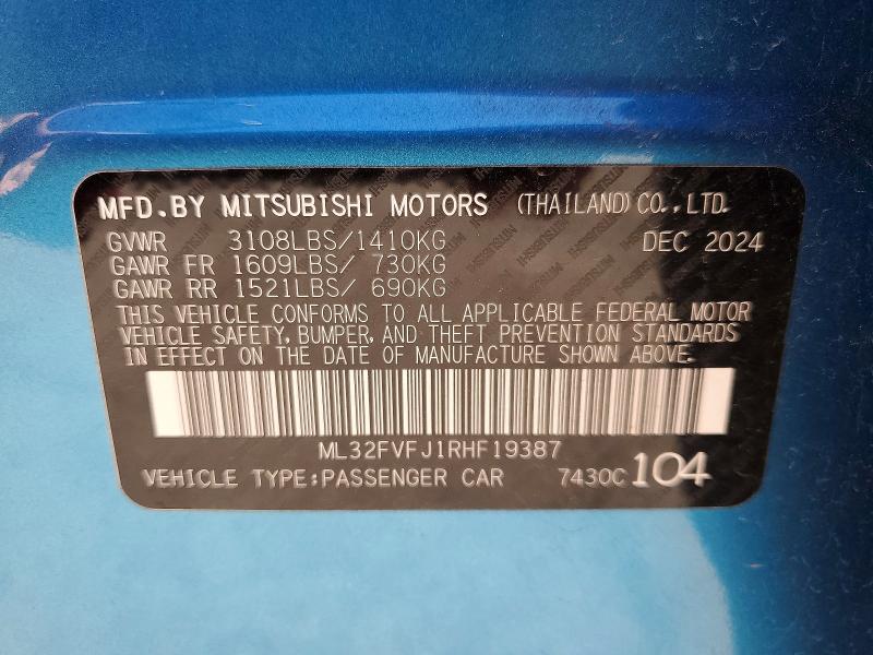 Aukcja sprzedaży 2024 Mitsubishi Mirage, vin: ML32FVFJ1RHF19387, numer aukcji: 52364646