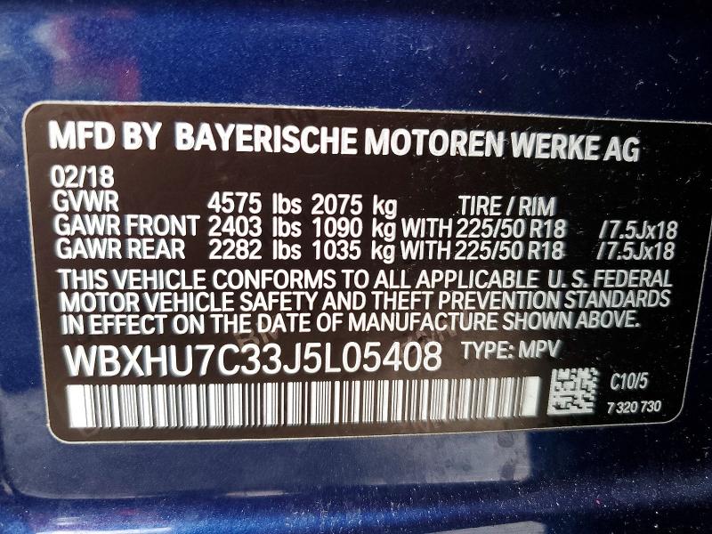 2018 Bmw X1 მანქანა იყიდება აუქციონზე, vin: WBXHU7C33J5L05408, აუქციონის ნომერი: 53161686