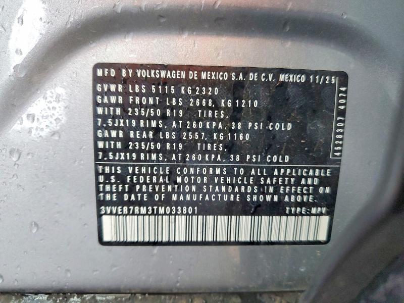 51914406 :رقم المزاد ، 3VVER7RM3TM033801 vin ، 2026 Volkswagen Tiguan مزاد بيع