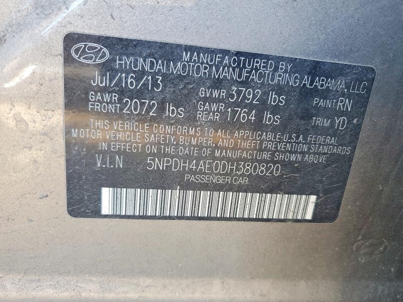 Продаж на аукціоні авто 2013 Hyundai Elantra, vin: 5NPDH4AE0DH380820, номер лоту: 51256456