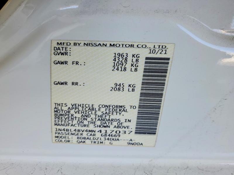 53206816 :رقم المزاد ، 1N4BL4BV4MN417037 vin ، 2021 Nissan Altima مزاد بيع