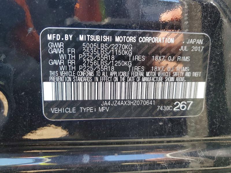 Продаж на аукціоні авто 2017 Mitsubishi Outlander, vin: JA4JZ4AX3HZ070641, номер лоту: 52960126