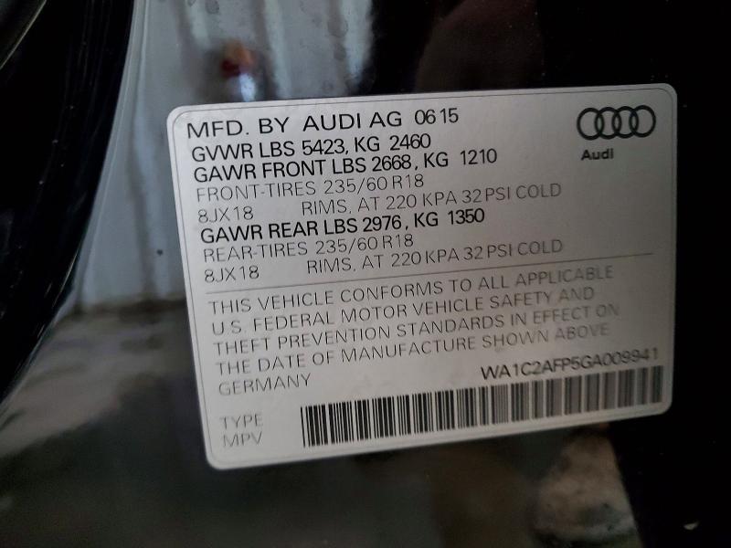 Продаж на аукціоні авто 2016 Audi Q5, vin: WA1C2AFP5GA009941, номер лоту: 54457716