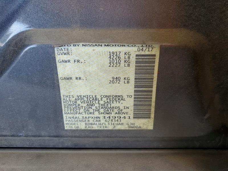 Продаж на аукціоні авто 2017 Nissan Altima, vin: 1N4AL3APXHN349941, номер лоту: 52375896
