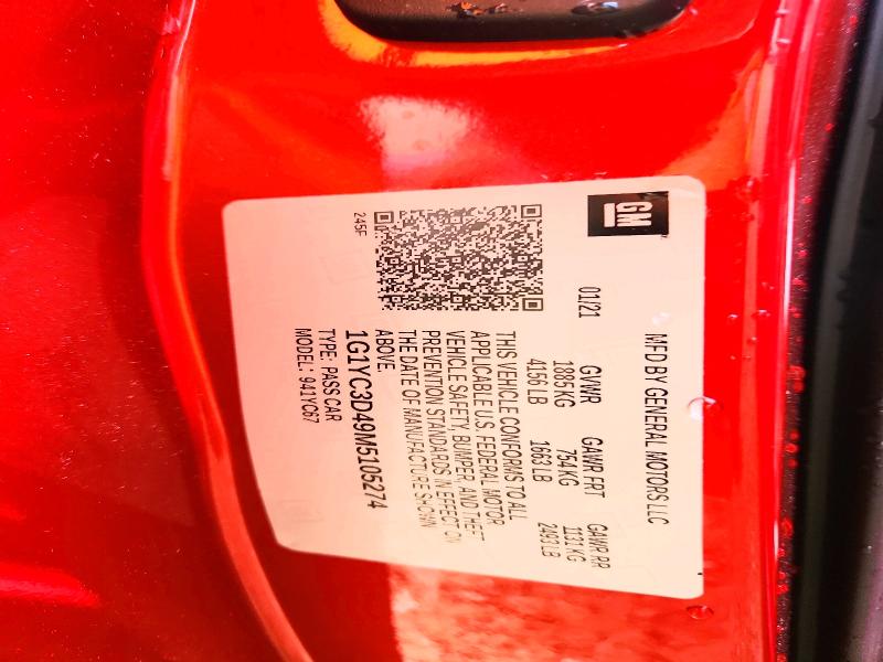 54156806 :رقم المزاد ، 1G1YC3D49M5105274 vin ، 2021 Chevrolet Corvette مزاد بيع