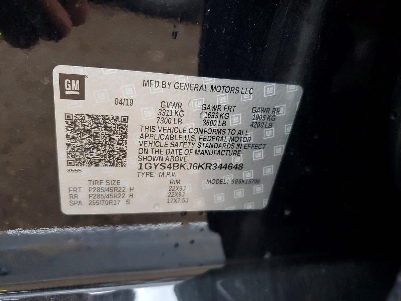 Продаж на аукціоні авто 2019 Cadillac Escalade, vin: 1GYS4BKJ6KR344648, номер лоту: 53226636