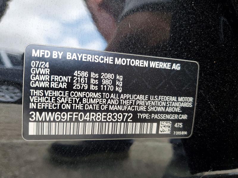 2024 Bmw 330i მანქანა იყიდება აუქციონზე, vin: 3MW69FF04R8E83972, აუქციონის ნომერი: 51913356
