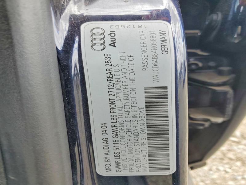 Aukcja sprzedaży 2004 Audi A6, vin: WAUCD64B84N098801, numer aukcji: 55357866