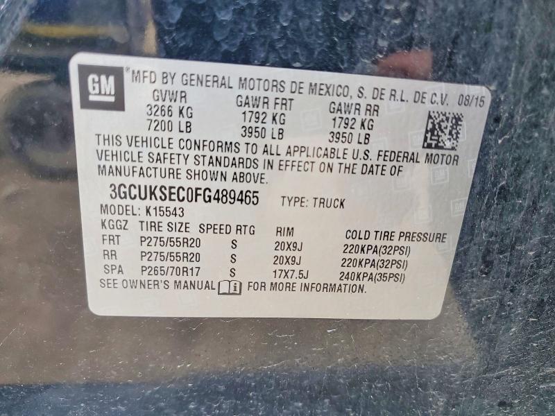 Aukcja sprzedaży 2015 Chevrolet Silverado, vin: 3GCUKSEC0FG489465, numer aukcji: 53954566