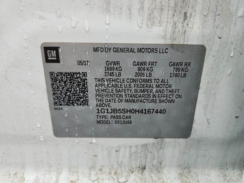 2017 Chevrolet Sonic მანქანა იყიდება აუქციონზე, vin: 1G1JB5SH0H4167440, აუქციონის ნომერი: 52154806