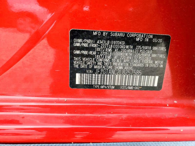 52900316 :رقم المزاد ، JF2GTANC2L8257585 vin ، 2020 Subaru Crosstrek مزاد بيع