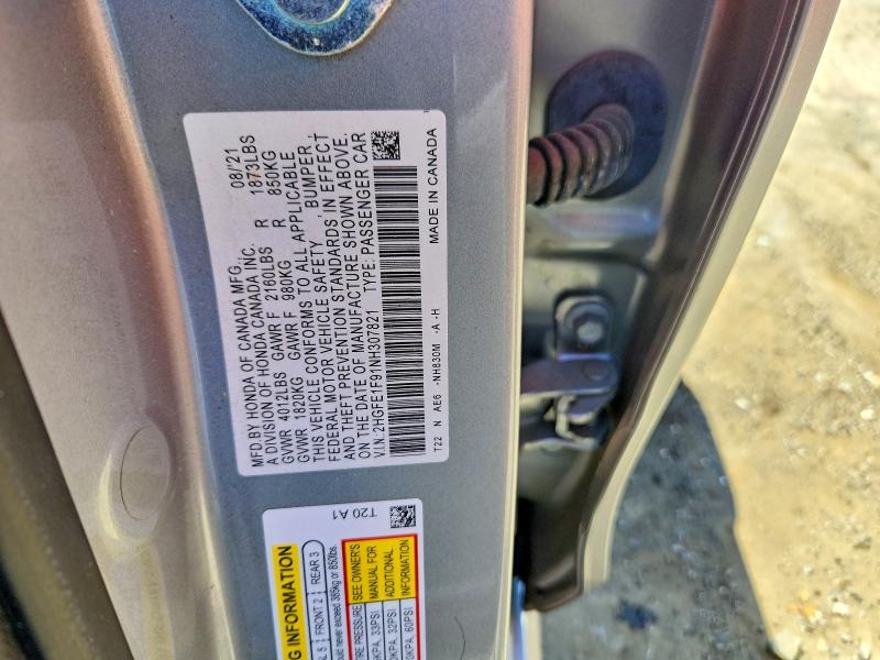 2022 Honda Civic მანქანა იყიდება აუქციონზე, vin: 2HGFE1F91NH307821, აუქციონის ნომერი: 52731386