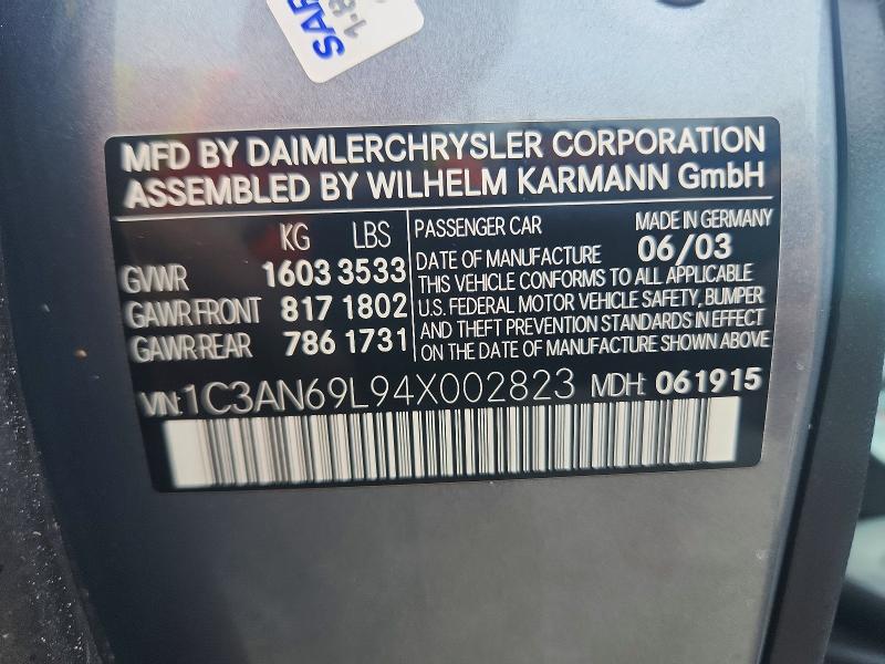 2004 Chrysler Crossfire მანქანა იყიდება აუქციონზე, vin: 1C3AN69L94X002823, აუქციონის ნომერი: 55270696