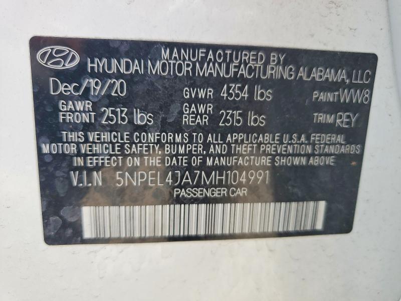 2021 Hyundai Sonata მანქანა იყიდება აუქციონზე, vin: 5NPEL4JA7MH104991, აუქციონის ნომერი: 54302956