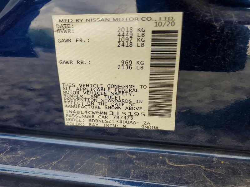 Продажа на аукционе авто 2021 Nissan Altima, vin: 1N4BL4CW6MN315195, номер лота: 53044926