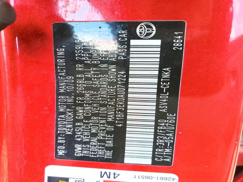 53023226 :رقم المزاد ، 4T1BF3EK0AU071224 vin ، 2010 Toyota Camry مزاد بيع
