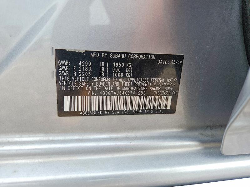 53521756 :رقم المزاد ، 4S3GTAJ64K3741283 vin ، 2019 Subaru Impreza مزاد بيع