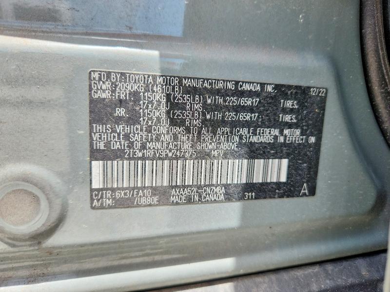 54587116 :رقم المزاد ، 2T3W1RFV9PW247375 vin ، 2023 Toyota Rav4 مزاد بيع