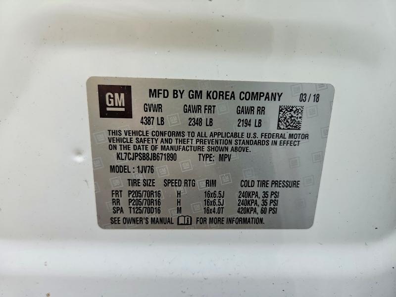 Продажа на аукционе авто 2018 Chev Trax, vin: KL7CJPSB8JB671890, номер лота: 52360336