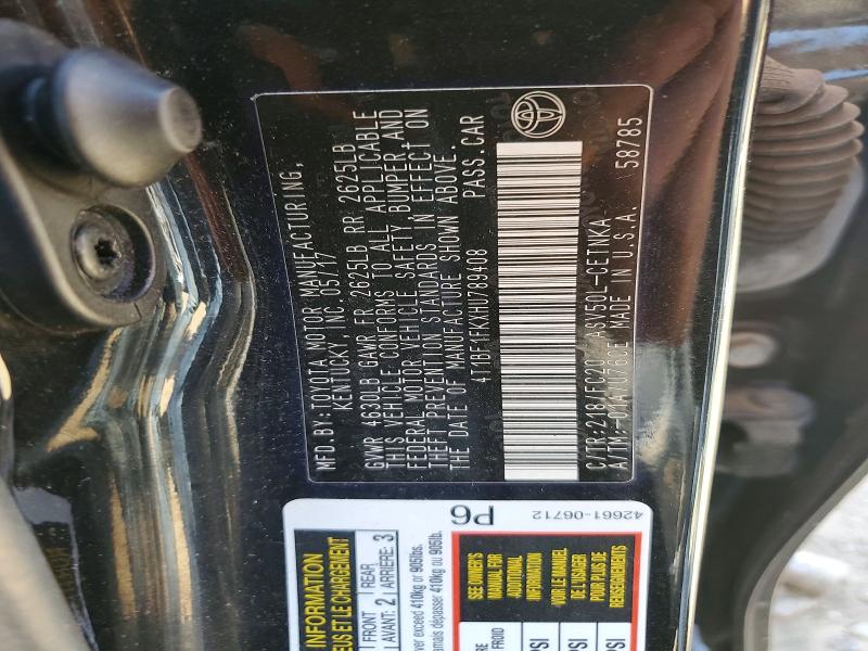 53599656 :رقم المزاد ، 4T1BF1FKXHU789408 vin ، 2017 Toyota Camry مزاد بيع