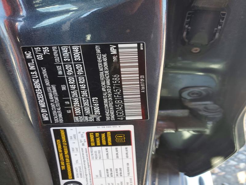 55075656 :رقم المزاد ، 4JGDA5JB1FA571586 vin ، 2015 Mercedes-benz Ml مزاد بيع