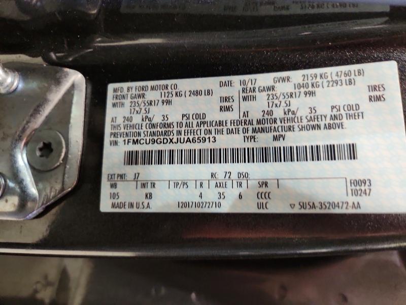 49040876 :رقم المزاد ، 1FMCU9GDXJUA65913 vin ، 2018 Ford Escape مزاد بيع
