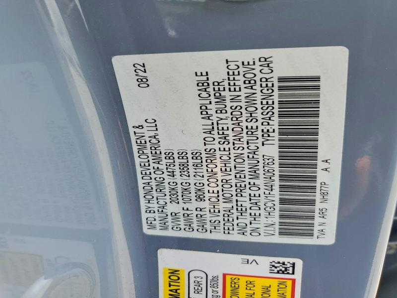 Aukcja sprzedaży 2022 Honda Accord, vin: 1HGCV1F44NA067637, numer aukcji: 54631766