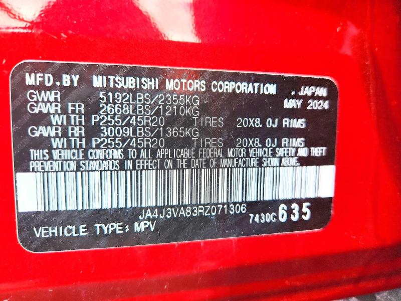 Aukcja sprzedaży 2024 Mitsubishi Outlander, vin: JA4J3VA83RZ071306, numer aukcji: 52697336