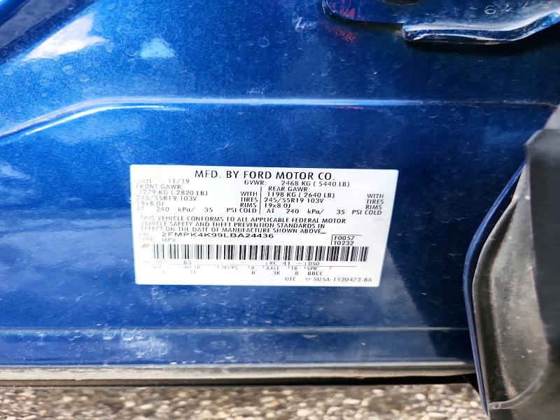 2020 Ford Edge მანქანა იყიდება აუქციონზე, vin: 2FMPK4K99LBA24436, აუქციონის ნომერი: 55457236