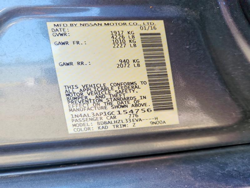 54822196 :رقم المزاد ، 1N4AL3AP1GC154756 vin ، 2016 Nissan Altima مزاد بيع
