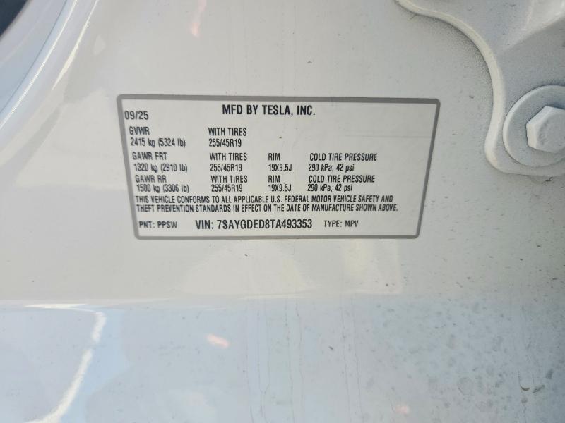 54892196 :رقم المزاد ، 7SAYGDED8TA493353 vin ، 2026 Tesla Model Y مزاد بيع