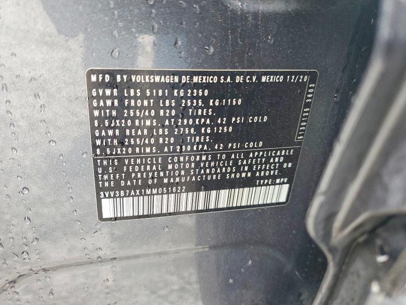 2021 Volkswagen Tiguan მანქანა იყიდება აუქციონზე, vin: 3VV3B7AX1MM051622, აუქციონის ნომერი: 52430736