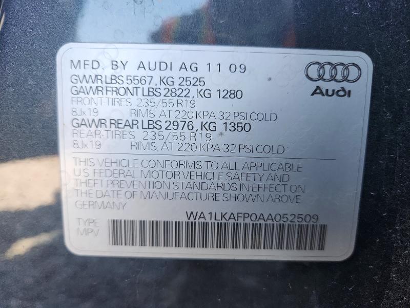 53445766 :رقم المزاد ، WA1LKAFP0AA052509 vin ، 2010 Audi Q5 مزاد بيع