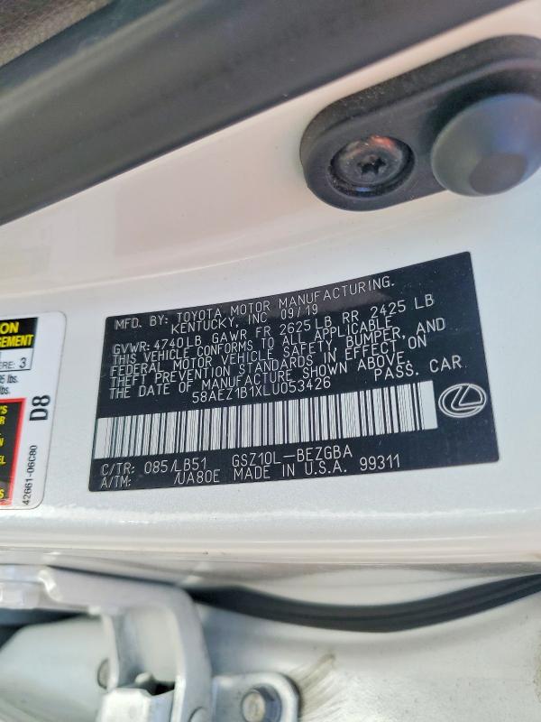 2020 Lexus Es მანქანა იყიდება აუქციონზე, vin: 58AEZ1B1XLU053426, აუქციონის ნომერი: 54647816
