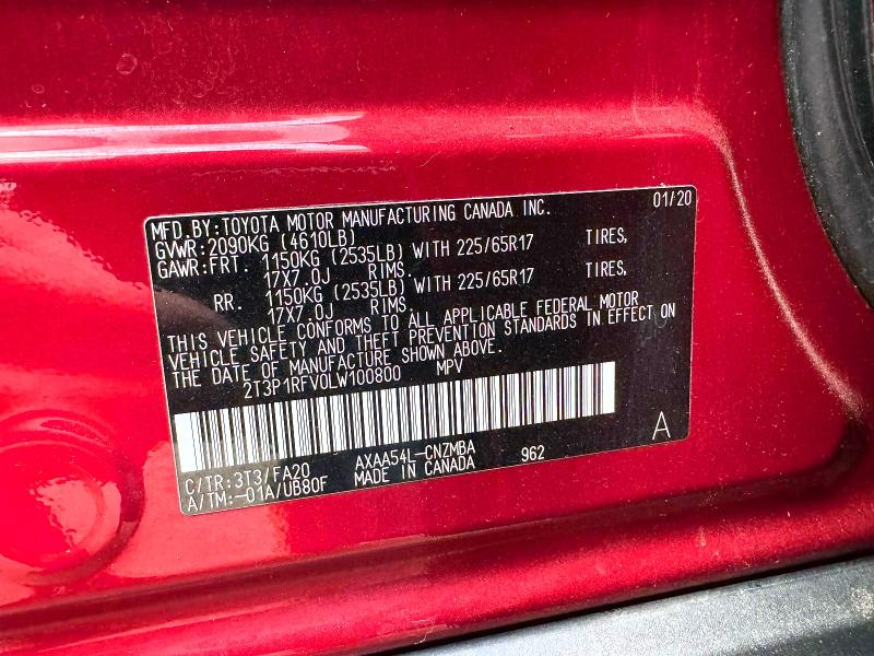 54487746 :رقم المزاد ، 2T3P1RFV0LW100800 vin ، 2020 Toyota Rav4 مزاد بيع