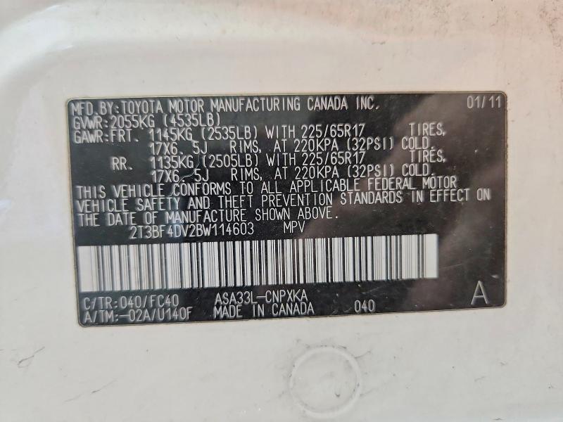 50768286 :رقم المزاد ، 2T3BF4DV2BW114603 vin ، 2011 Toyota Rav4 مزاد بيع