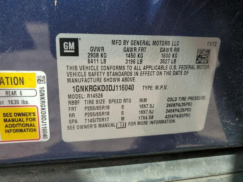 Продаж на аукціоні авто 2013 Chevrolet Traverse, vin: 1GNKRGKD0DJ116040, номер лоту: 52155426