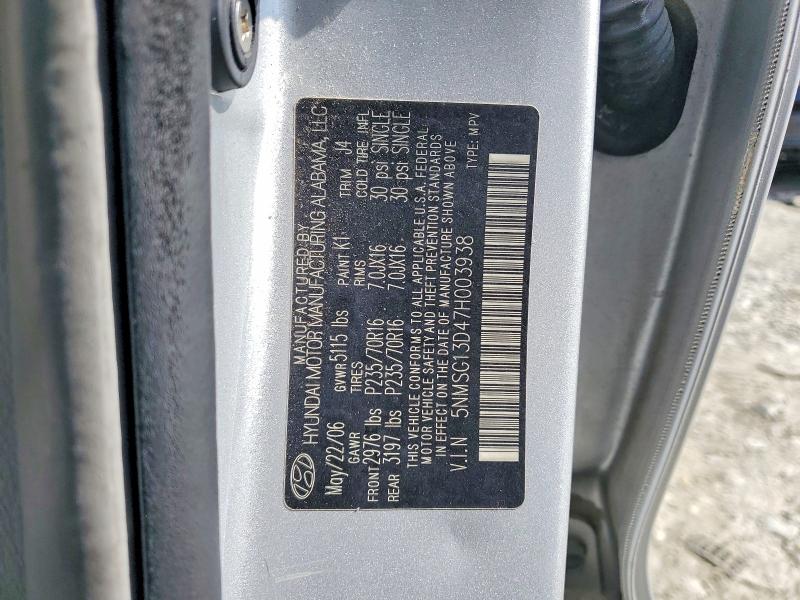 2007 Hyundai Santa Fe მანქანა იყიდება აუქციონზე, vin: 5NMSG13D47H003938, აუქციონის ნომერი: 53187186