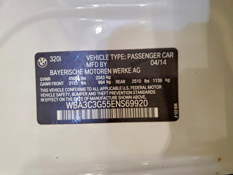 2014 Bmw 320 მანქანა იყიდება აუქციონზე, vin: WBA3C3G55ENS69920, აუქციონის ნომერი: 52243856