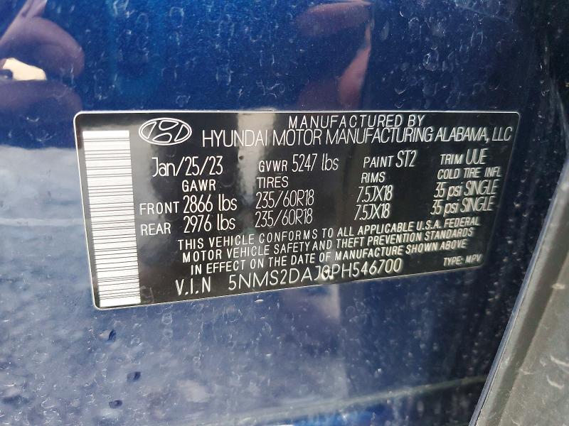2023 Hyundai Santa Fe მანქანა იყიდება აუქციონზე, vin: 5NMS2DAJ0PH546700, აუქციონის ნომერი: 53998086
