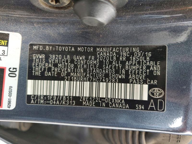 52325236 :رقم المزاد ، 2T1BURHE7HC749283 vin ، 2017 Toyota Corolla مزاد بيع