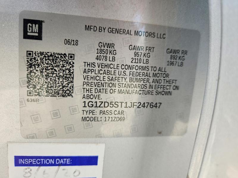 Auction sale of the 2018 Chevrolet Malibu, vin: 1G1ZD5ST1JF247647, lot number: 55385966