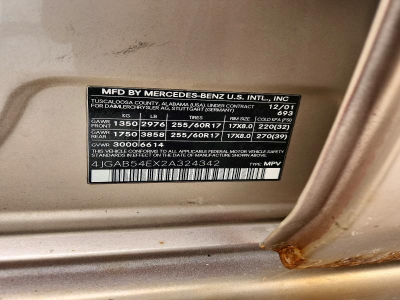 Продаж на аукціоні авто 2002 Mercedes-benz Ml, vin: 4JGAB54EX2A324342, номер лоту: 52401066