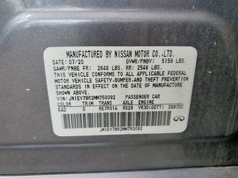 Aukcja sprzedaży 2021 Infiniti Q50, vin: JN1EV7BR2MM750092, numer aukcji: 53496616
