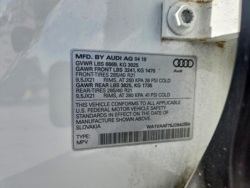 Продажа на аукционе авто 2018 Audi Q7, vin: WA1VAAF75JD042598, номер лота: 55192236