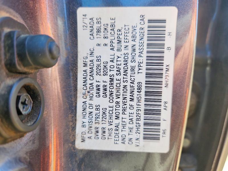 Продаж на аукціоні авто 2015 Honda Civic, vin: 2HGFB2F91FH514869, номер лоту: 53706306